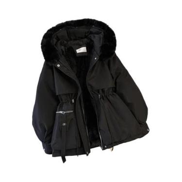 Imagem de Jaqueta De Inverno Feminina Com Forro De Fleece Quente, Casaco Com Cap