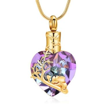 Imagem de mingkejw Colar de urna de coração de elefante para cinzas, joia de cremação para mulheres e homens, colar memorial de aço inoxidável, suporte de cinzas para animais de estimação humanos, joia de