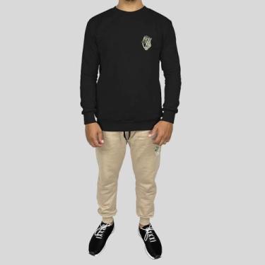 Imagem de Conjunto Calça e Blusa Moletom Careca Sem Capuz Algodão Mão Dollar - M