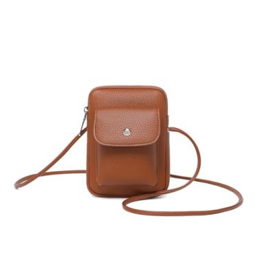 Imagem de YONBEN Bolsa tiracolo de nylon para celular, acessório elegante com alça ajustável, Pu/sela marrom