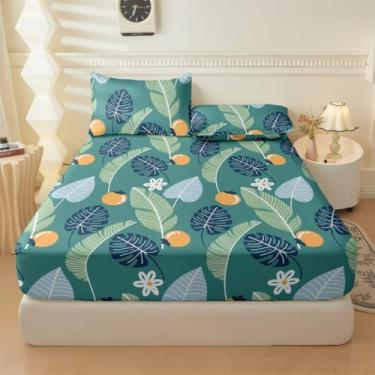 Imagem de Jogo de Lençol Listras Preto e Branco 3 Peças Percal Estampado Solteiro/Casal/Queen(Outono verde,Queen 03 Peças)