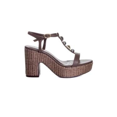 Imagem de Sandália Anabela Via Marte Salto Alto Marrom, 35
