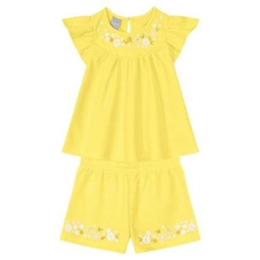 Imagem de Conjunto Infantil Menina com Bata e Shorts Mundi Amarelo-Feminino