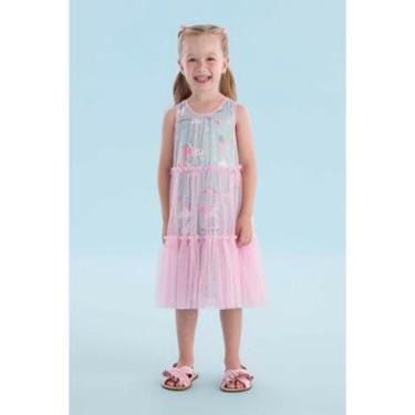 Imagem de Vestido Infantil Tule Rosa Estampa de Unicórnio Mon Sucré-Feminino