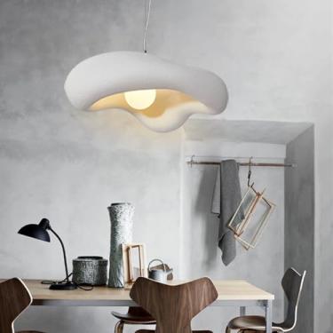 Imagem de Luminária pendente Wabi-sabi E27, estilo nórdico moderno, com cúpula em imitação de pedra, lustre criativo em formato de flor para quarto, sala de estar, sala de jantar e cozinha (branco, 40
