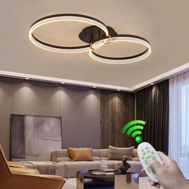 Imagem de Luminária de teto moderna, circular e criativa, na cor preta, com corpo em alumínio, LED, dimerizável, com controle remoto, ideal para iluminação de quartos, restaurantes e cozinhas (50cm +