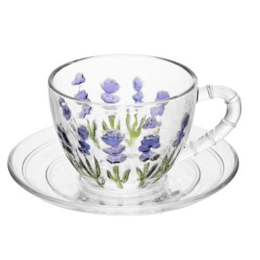 Imagem de Xícara de Chá com Pires Lavanda Hand Painting 220ml Cristal Ecológico 