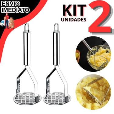 Imagem de Kit 2 Amassador Espremedor De Batatas Legumes Aço 100 Inox Resistente 