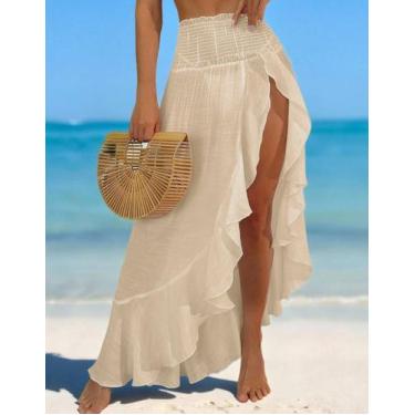 Imagem de Saída de Praia Saia Longa Feminina com Fenda Babado Tendência Verão - 