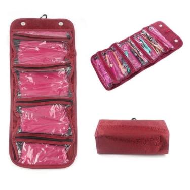 Imagem de BOLSA PARA MAQUIAGEM PINCEIS ACESSORIOS VIAGEM DOBRAVEL FRASQUEIRA NECESSAIRE BOLSINHA 4 DIVISORIAS