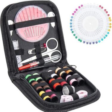 Imagem de Kit de costura de 91 peças com estojo, suprimentos de costura portáteis para viajantes domésticos, adultos, iniciantes, emergências, contém linha, tesoura, agulhas, fita métrica