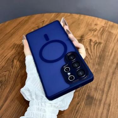 Imagem de Capa magnética de luxo fosca translúcida à prova de choque para Samsung Galaxy S25 S24 S23 Ultra Plus com carregamento sem fio, azul escuro, para Galaxy S25 Plus