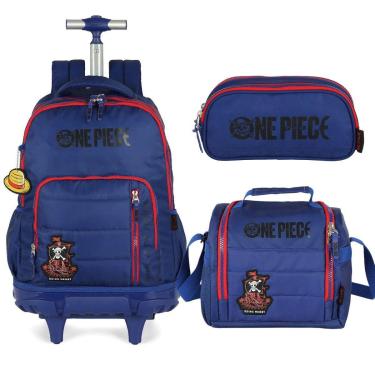 Imagem de Kit Mochila Rodas Lancheira Estojo Escolar Menino One Piece-Masculino