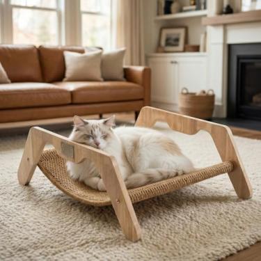 Imagem de ORDORA Cama e arranhador 2 em 1 para gatos – Cama elevada para gatos internos com capa fofa, sofá moderno para gatos e móveis para arranhar e descansar