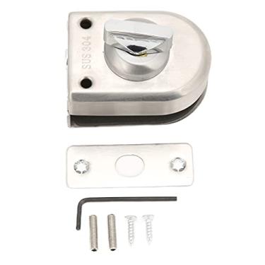 Imagem de QANYEGN Fechadura de porta de vidro, botão de aço inoxidável, trava de chão para portão deslizante, fechadura de porta de vidro única sem moldura para banheiro, escritório, loja de