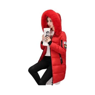Imagem de Parka Feminina De Inverno Com Capuz E Gola De Pele, Bolsos Com Zíper, 