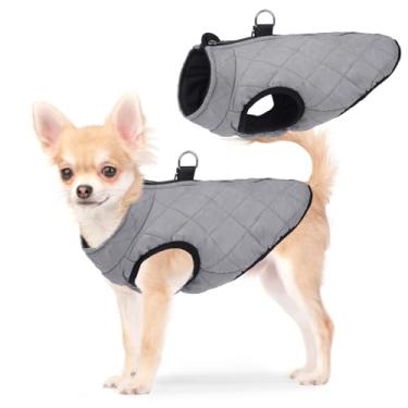 Imagem de SCENEREAL Colete de inverno para cães com arnês embutido, jaqueta quente para cães pequenos e médios, casacos de clima frio com zíper, colete acolchoado de lã à prova de vento roupas de neve para