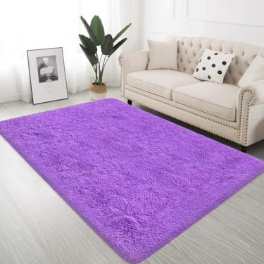 Imagem de ZJYeRug Tapete roxo de 0,9 x 1,5 m, tapete de cabeceira de pelúcia pequeno, tapetes antiderrapantes universitários essenciais para quarto de 9 x 1,5 m, tapetes antiderrapantes e fofos para sala de