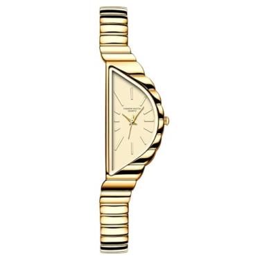 Imagem de Gosasa Relógio feminino vintage triângulo dourado – elegante pulseira de liga de quartzo, relógio de pulso com mostrador assimétrico exclusivo, minimalista, leve, diário, à prova d'água, casual