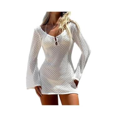 Imagem de Vestido Curto De Tricô Com Proteção Solar De Manga Longa, Sexy E Moder