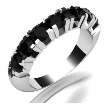 Imagem de Meia Aliança Prata Com Zirconia Negra 950