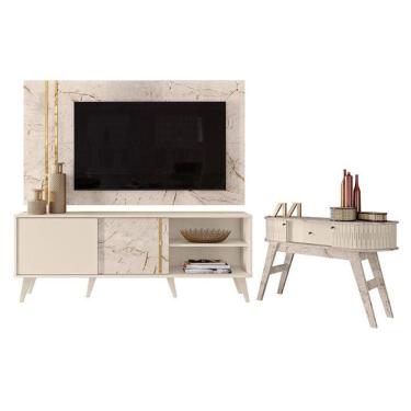 Imagem de Rack Bancada E Painel Para Tv Cronos Com Aparador Estoril Calacata Off White - Madetec