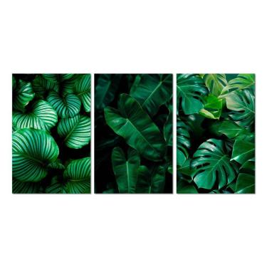 Imagem de Kit 3 Placas Decorativas Folhas Verdes Jardim 20x30 Cm Mdf