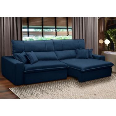 Imagem de Sofá Retrátil Reclinável Para Sala 3 Lugares 210cm Aisha F04 Veludo Azul - Lyam Decor
