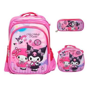 Imagem de Kit Mochila Infantil Feminina Costas Juvenil Lancheira - Plike