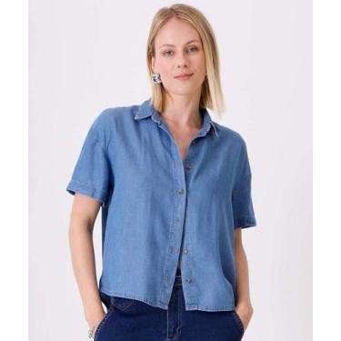 Imagem de Camisa Feminina Jeans Botões Manga Curta Marisa-06042, Jeans azul, GG
