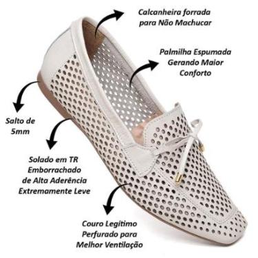Imagem de Mocassim Loafer Feminino em Couro Confortável Recortado a Laser Respirável Leve-Feminino