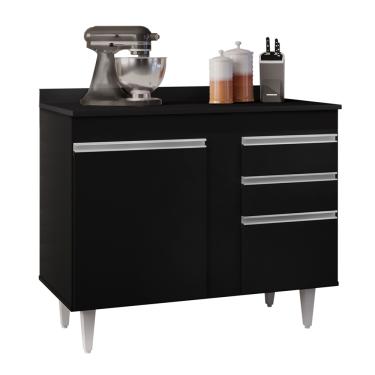 Imagem de Balcão de Cozinha Lavanderia com Tampo 02 Gavetas Bia Preto 100 cm L06 - D'Rossi