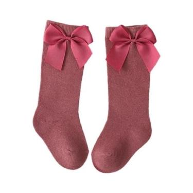 Imagem de Meias De Algodão Para Meninas Até O Joelho Com Laço Grande, Meias De I