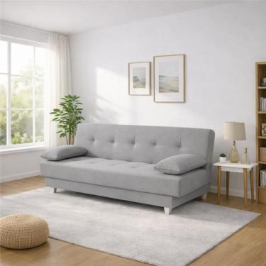 Imagem de Sofá Cama 3 Lugares Casal Reclinável Suede com Almofadas