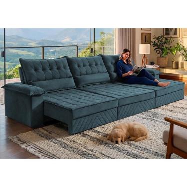 Imagem de Sofá Retrátil e Reclinável 3,90m com Molas e Espuma D33 Thunder. Velusoft Cama inBox