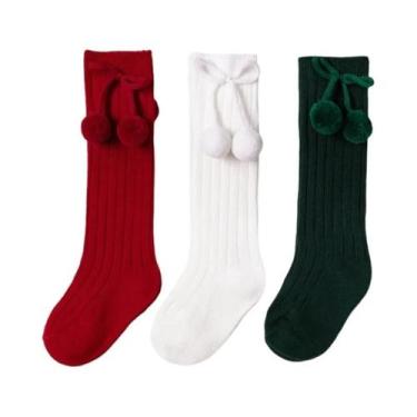 Imagem de Meias De Algodão Macio Para Meninas, 3 Pares, Altas Até O Joelho, Com 