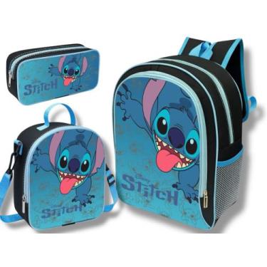Imagem de Kit Mochila Escolar Stitch Menino Lancheira Térmica+ Estojo - Sem Marc