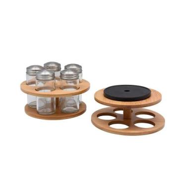 Imagem de Porta Condimento em Bambu Kas com Base Giratória 6 Peças, UNICA, U