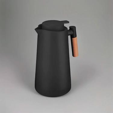 Imagem de Garrafa Térmica Bule 1 Litro Parede Dupla Com Ampola De Vidro E Alça De Madeira Preta