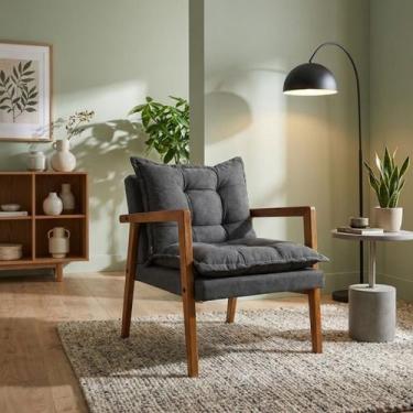 Imagem de Poltrona Sala de Estar Madeira Maciça Confortável Design Elegante Estr