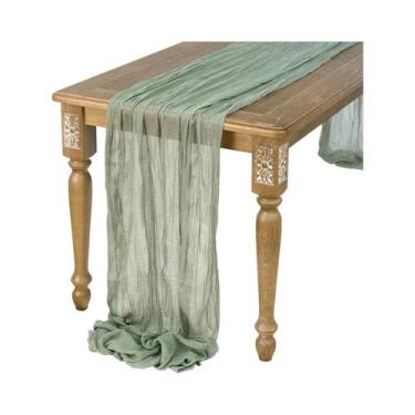Imagem de Caminho De Mesa De Gaze Semi-Transparente Sage Vintage Para Decoração 