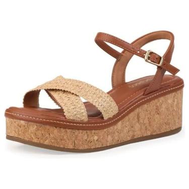 Imagem de Sandália Feminina Detalhes Palha Casual Anabela Baixa Bebecê