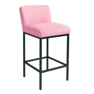 Imagem de Banqueta Viena Alta Estofada Veludo Rosa com Base Metal Preto Liberty Móveis