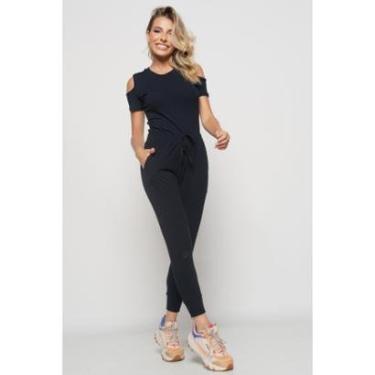 Imagem de Conjunto Salvatore Fashion Comfy Blusa Ombro Vazado Jogger Canelada Feminino-Feminino