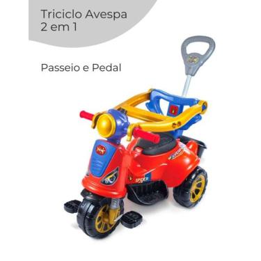 Imagem de Motoca Bebe Andador Triciclo Motoquinha Infantil Menino 2 Em 1 pedal e