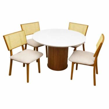 Imagem de Mesa de Jantar Dara 110cm Redonda com Vidro e 4 Cadeiras Diamante em L