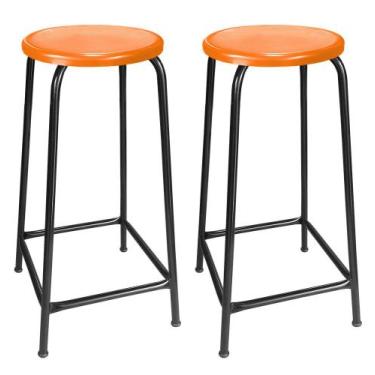 Imagem de Kit 2 Bancos Alto 65 cm de Metal Banqueta Empilhavel Para Bar Bancão C