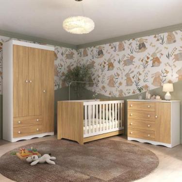 Imagem de Quarto de Bebê Completo com Berço Americano 3 em 1 para Colchão 130x70