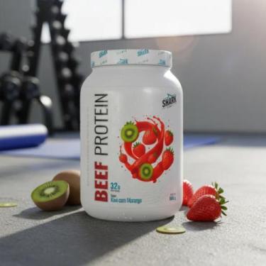 Imagem de Whey Beef Protein Zero Lactose 900g Shark Pro Kiwi Com Morango