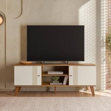 Imagem de Rack para Tv até 55 Polegadas 136cm com Duas Portas Denver Marrom/Off White